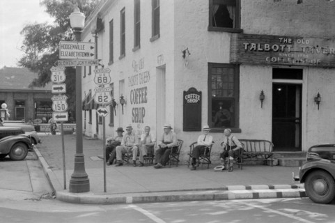 Townspeople Sitting on Street Corner on Saturday Afternoon, Bardstown, Kentucky, USA, Marion Post Wolcott for Farm Security Administration, July 1940