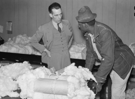 Farmer with his Cotton Samples Discussing Prices with Cotton Buyer, Clarksdale, Mississippi, USA, Marion Post Wolcott for Farm Security Administration, November 1939
