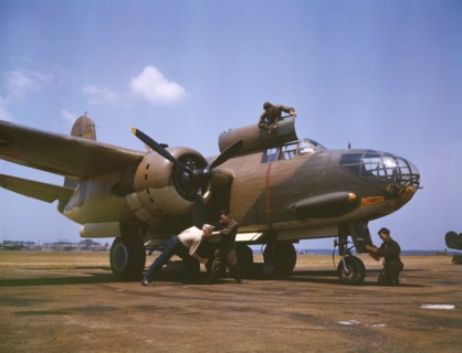 Mechanics Servicing A-20 Bomber, Langley Field, Virginia, USA, Alfred T. Palmer for Office of War Information, July 1942