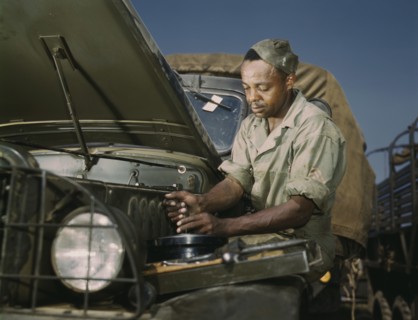 Mechanic, Motor Maintenance Section, Fort Knox, Kentucky, USA, Alfred T. Palmer for Office of War Information, June 1942