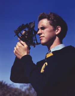 Thomas Graham, Member of Victory Corps at Polytechnic High School, Learning to use Sextant to Determine Longitude and Latitude, Los Angeles, California, USA, Alfred T. Palmer for Office of War Informa...