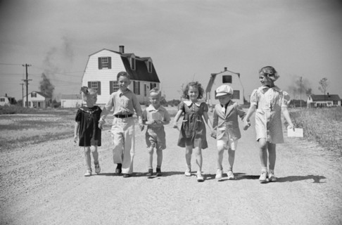 Homestead Children Coming Home from School, Decatur Homesteads, Indiana, USA, Carl Mydans for U.S. Resettlement Administration, May 1936