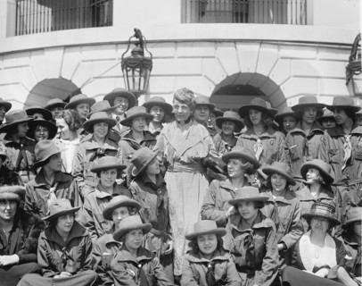 First Lady Florence Harding with Girl Scouts at White House, Washington DC, USA, National Photo Company, April 1922