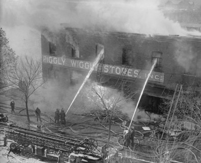 Firemen Battling Piggly Wiggly Store Fire, Washington DC, USA, National Photo Company, November 1923