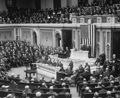 U.S. President Calvin Coolidge during his First Annual Address to Congress, Washington DC, USA, National Photo Company, December 6, 1923