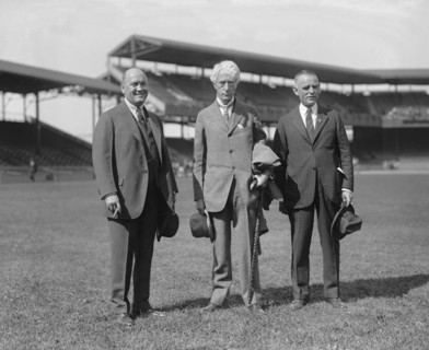 Washington Senators Co-Owner William M. Richardson, 1st Major League Baseball Commissioner Judge Landis & Washington Senators Co-Owner Clark Griffith, Griffith Stadium, Washington DC, USA, National Ph...