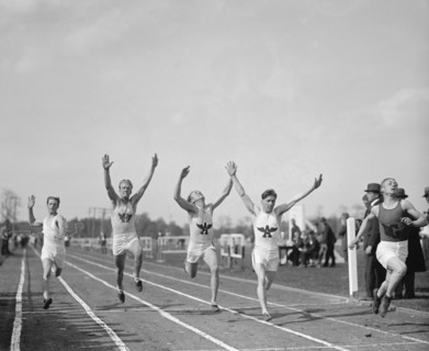 Runners Crossing Finish Line at Track Meet, College Park, Maryland, USA, National Photo Company, May 1925