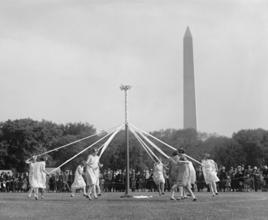 Maypole Dance on Ellipse with Washington Memorial in Background, Washington DC, USA, National Photo Company, May 1925