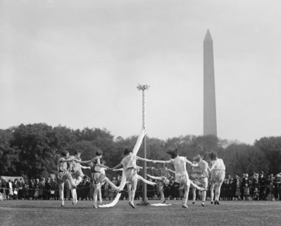 Maypole Dance on Ellipse with Washington Memorial in Background, Washington DC, USA, National Photo Company, May 1925