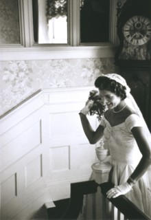 Jackie Bouvier Kennedy Throwing Bouquet, Newport, Rhode Island, USA, by Toni Frissell, September 12, 1953