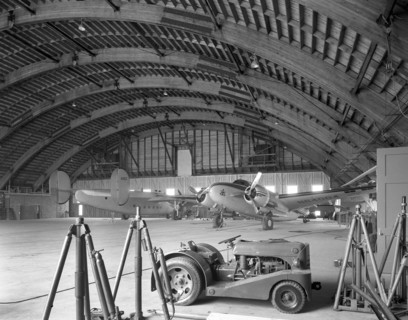 Airplane Hangar Interior, Morristown, New Jersey, USA, Gottscho-Schleisner Collection, April 1952