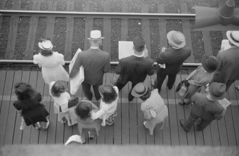 Commuters Waiting for South-Bound Train, High Angle View, Chicago, Illinois, USA, John Vachon for Farm Security Administration, July 1941