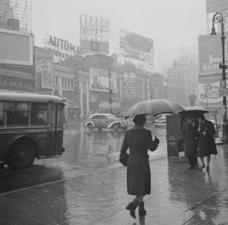 Street Scene on Rainy Day, Times Square, New York City, New York, USA, John Vachon for Office of War Information, March 1943