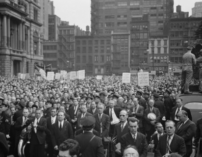 Crowd in Madison Square on D-Day, New York City, New York, USA, Howard R. Hollem for Office of War Information, June 6, 1944