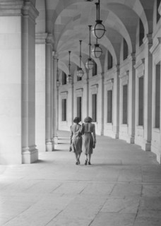 Rear View of Two Women Walking on Curved Walk Leading from Benjamin Franklin Post Office, 12th Street near Pennsylvania Avenue, Washington DC, USA, David Myers for Office of War Information, July 1939