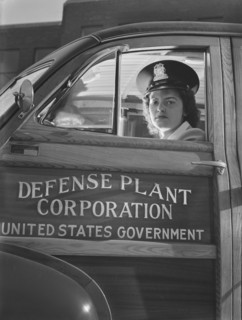 Female Driver Shuttling Workers between Two War Plants, Milwaukee, Wisconsin, USA, Ann Rosener for Office of War Information, October 1942