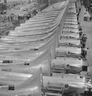 Row of Tail Sections of B-17F Bomber Ready for Assembly at Boeing Plant, Seattle, Washington, USA, Andreas Feininger for Office of War Information, December 1942
