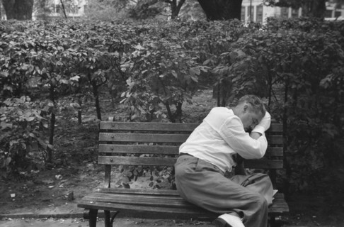 Man Sleeping on Bench, Franklin Park, Washington DC, USA, Joseph A. Horne for Office of War Information, July 1943