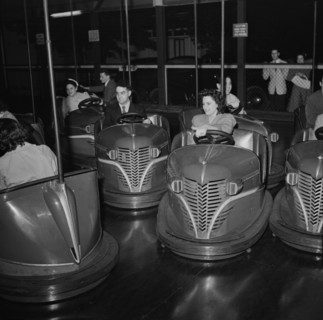 Group of People Enjoying Bumper Cars at Amusement Park, Southington, Connecticut, USA, Fenno Jacobs for Office of War Information, May 1942