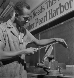 Bench Worker Receiving Training in Machine Shop Practice, National Youth Administration Work Center, Brooklyn, New York, USA, Fritz Henle for Office of War Information, August 1942