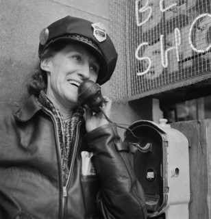 Woman on Phone while Training to Operate Buses and Taxis during World War II, Salt Lake City, Utah, USA, Andreas Feininger for Office of War Information, November 1942
