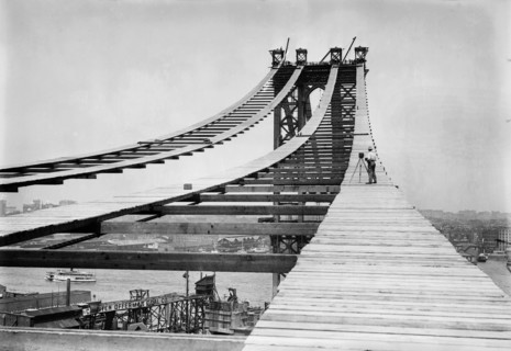 Temporary Foot Path atop Manhattan Bridge during Construction, New York City, New York, USA, Bain News Service, July 1908