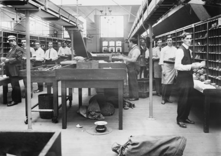 Men Boxing Mail at General Post Office, New York City, New York, USA, Bain News Service, 1914