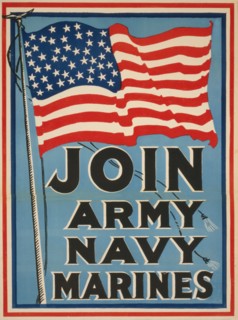 American Flag, "Join Army, Navy, Marines", World War I Recruitment Poster, USA, 1917