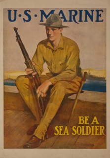 Marine with Rifle, "U.S. Marine, Be a Sea Soldier", World War I Recruitment Poster, by Clarence F. Underwood, USA, 1917