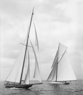 Shamrock II and Columbia, Maneuvering for Start of America's Cup Race, New York Harbor, USA, Detroit Publishing Company, October 1901