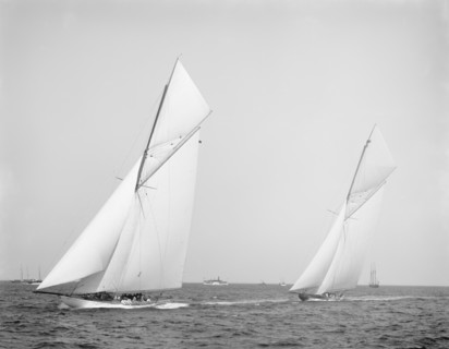 Columbia and Shamrock II, Prior to Start of America's Cup Race, New York Harbor, USA, Detroit Publishing Company, October 1901