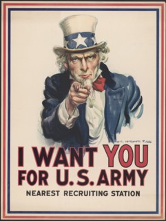 Uncle Sam Pointing Finger, "I Want You for U.S. Army", World War I Recruitment Poster, by James Montgomery Flagg, USA, 1917