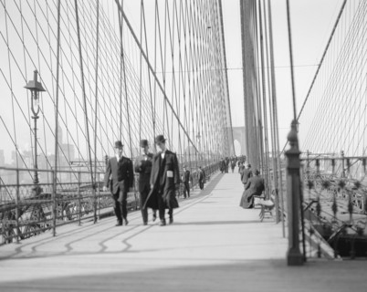 Pedestrians Walking Across Brooklyn Bridge, New York City, New York, USA, Detroit Publishing Company, 1905