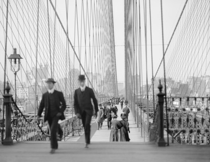 Pedestrians Walking Across Brooklyn Bridge, New York City, New York, USA, Detroit Publishing Company, 1905