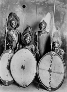 Four Masai Warriors in Full War Dress, Kenya, 1900