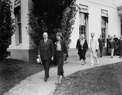 U.S. President Herbert Hoover with Amelia Earhart at White House, Washington DC, USA, Harris & Ewing, June 21, 1932