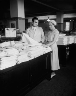 Salesman Helping Customer with Linens, Harris & Ewing, 1933