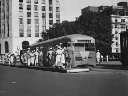 People Boarding Street Car, Washington DC, USA, Harris & Ewing, 1935
