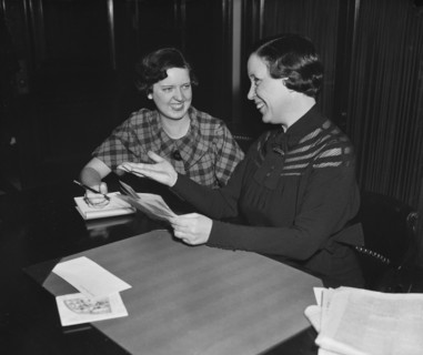Rose McConnell Long (right), Senator of Louisiana, and Wife of the Late Huey P. Long, Portrait, Washington DC, USA, Harris & Ewing, February 1936