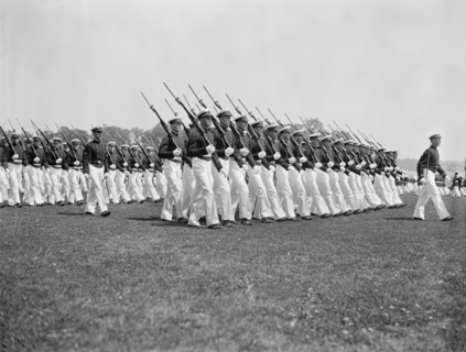 Midshipmen on Parade during Exercises at Naval Academy, Annapolis, Maryland, USA, Harris & Ewing, May 1937
