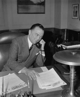 J. Edgar Hoover, Director of FBI, Department of Justice, Portrait on Telephone, Washington DC, USA, Harris & Ewing, April 1940