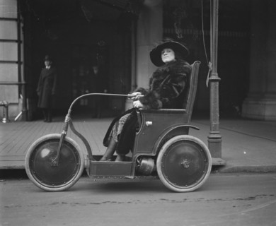 Woman in Three-Wheeled Vehicle, Washington DC, USA, Harris & Ewing, 1922