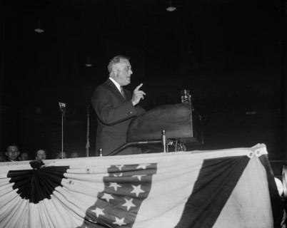 U.S. President Franklin Roosevelt Delivering Campaign Speech, Baltimore, Maryland, USA, Harris & Ewing, April 13, 1936