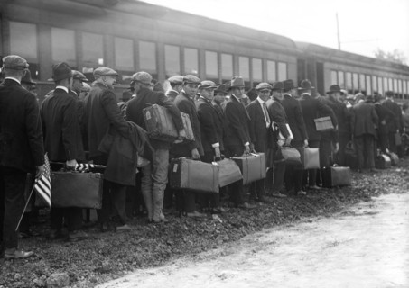Arrival of Drafted Men, Camp Meade #1, Maryland, USA, Harris & Ewing, 1917