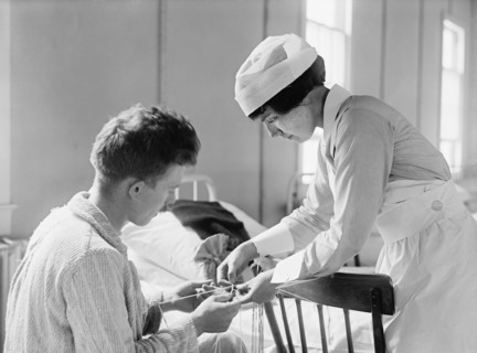 Recovering Soldier with Nurse, Walter Reed General Hospital, Washington DC, USA, Harris & Ewing, 1918