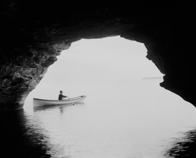 Man in Rowboat, Lake Huron from the Caves, Pointe aux Barques, Michigan, USA, Detroit Publishing, Company, 1900