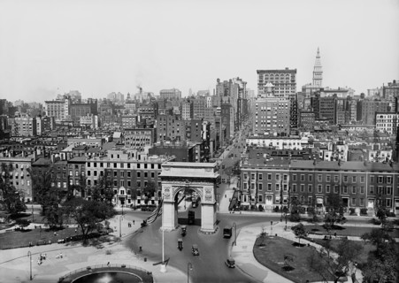 High Angle View of Washington Square Monument and Park, View to the North, Greenwich Village, New York City, New York, USA, 1910's