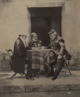 FitzRoy James Henry Somerset, 1st Baron Raglan, Omar Pacha and Aimable-Jean-Jacques Pélissier, Council of War at Lord Raglan's Headquarters after Successful Attack on Mamelon during Siege of Sevastopo...