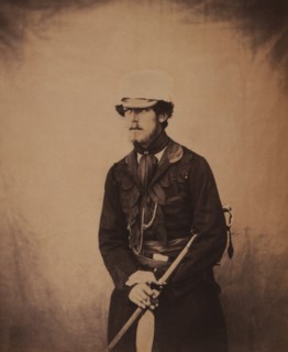 British Captain Henry William Verschoyle, Grenadier Guards, Three-Quarter Length Portrait Wearing Uniform and Holding Sword, Crimean War, Crimea, Ukraine, by Roger Fenton, 1855