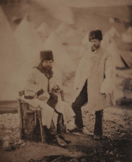 British Captain George John Brown, 4th Light Dragoons, and Servant, Portrait Wearing Winter Uniforms, Crimean War, Crimea, Ukraine, by Roger Fenton, 1855